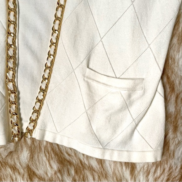 Jones New York argyle pattern chain trim open cardigan - Picture 7 of 8